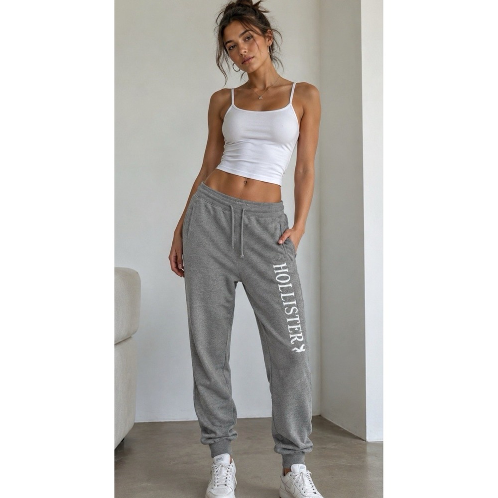 Y2k Hollister Womens Spell Out Jogger Sweatpants Size M Logo Drawstring Gray